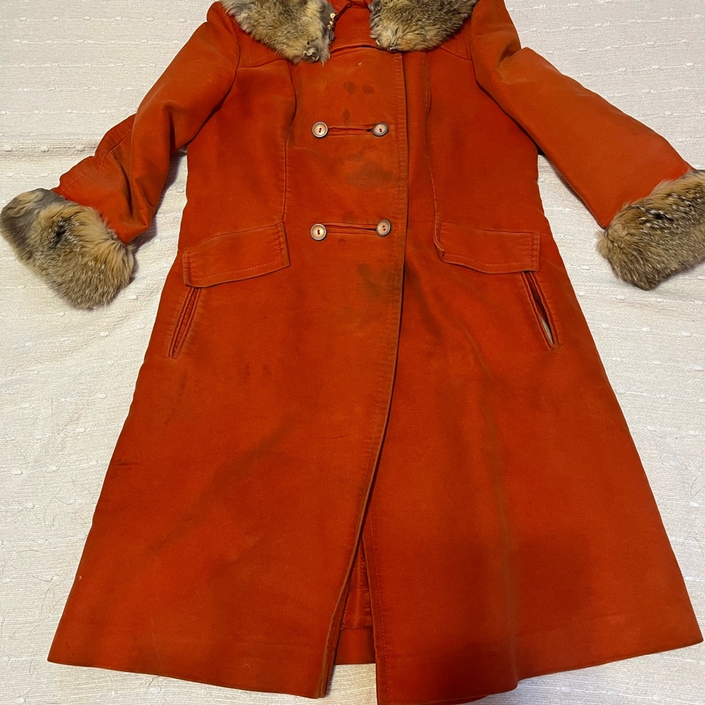 Juli de Roma Vintage 1960s Heek Suede Orange Fur-Trimmed Coat